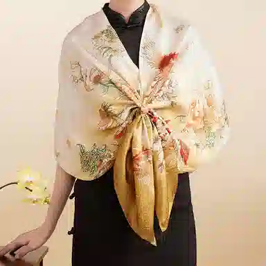 故宫联名 上海故事 龙跃凤鸣高品质提花绫长巾温润透气润肤礼盒包装 桑蚕丝 披肩 女款