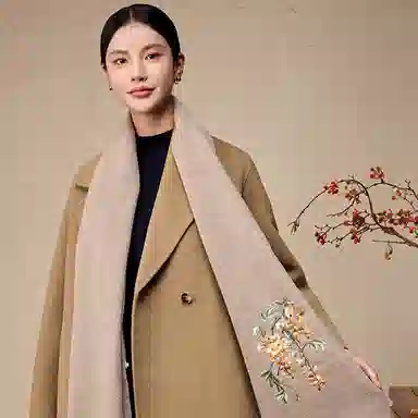 上海故事 紫藤盛开双面刺绣工艺亲肤保暖舒适百搭新中式多色选择礼盒包装 绒线围巾 女款