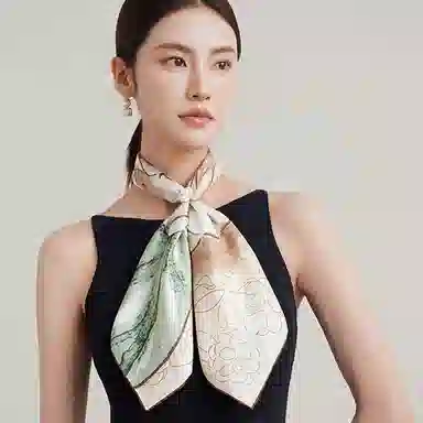 上海故事 山茶花语双面印花真丝中方巾顺滑抗皱亲肤柔软奢华 丝巾 女款