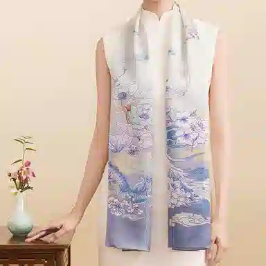 故宫联名 上海故事 龙跃凤鸣高品质提花绫长巾温润透气润肤礼盒包装 桑蚕丝 披肩 女款