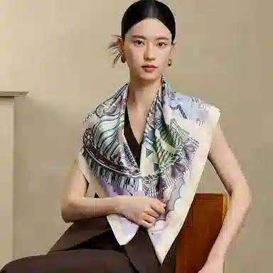 上海故事 双面印花真丝披肩大方巾 桑蚕丝 丝巾 男女同款情侣款