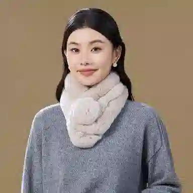上海故事 秋冬獭兔毛加绒加厚双面绒毛保暖舒适百搭礼盒包装 绒线围巾 女款