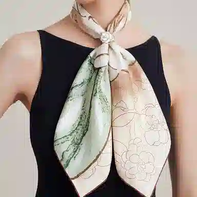 上海故事 山茶花语双面印花真丝中方巾顺滑抗皱亲肤柔软奢华 丝巾 女款