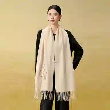 上海故事 刺绣珠绣盘精致柔软优雅扣两用 绵羊毛 绒线围巾 女款