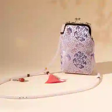 上海故事 宋锦新中式国风搭配旗袍口金复古 桑蚕丝 手机包 小号 女款 桃粉色 天空蓝