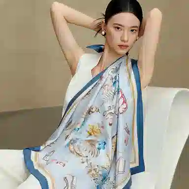 上海故事 双面印花真丝披肩大方巾 桑蚕丝 丝巾 男女同款情侣款