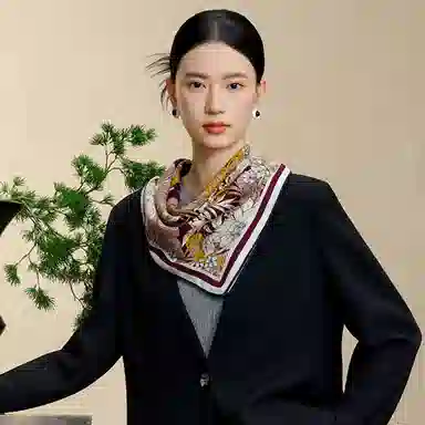 上海故事 围巾双面印花人字纹中方巾 绵羊毛 丝巾 女款