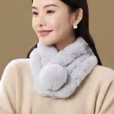 上海故事 秋冬獭兔毛加绒加厚双面绒毛保暖舒适百搭礼盒包装 绒线围巾 女款