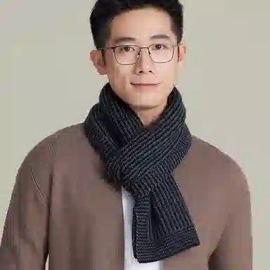上海故事 山羊绒针织工艺结构紧密精致锁边柔软舒适保暖百搭 礼盒包装 绒线围巾 男款