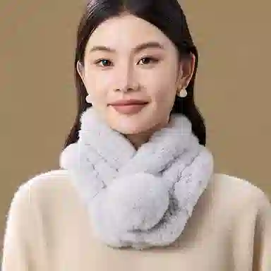 上海故事 秋冬獭兔毛加绒加厚双面绒毛保暖舒适百搭礼盒包装 绒线围巾 女款