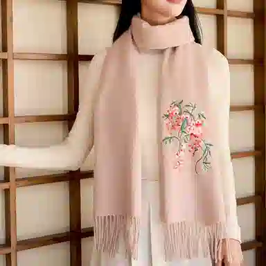上海故事 紫藤盛开双面刺绣工艺亲肤保暖舒适百搭新中式多色选择礼盒包装 绒线围巾 女款