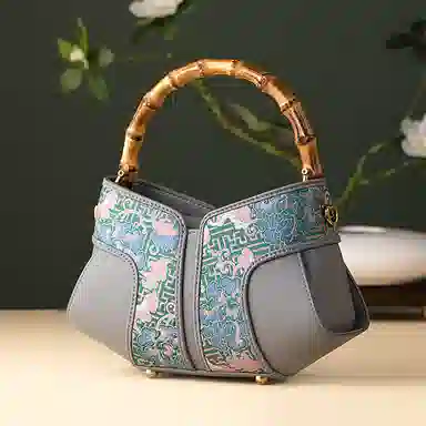 上海故事 新中式宋锦提花 桑蚕丝 手提包 中号 女款 靛彩蓝