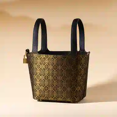 上海故事 菜篮子新中式国风单肩斜挎真皮 牛皮 手提包 大号 女款 日光黄 /白定胜 /高贵紫