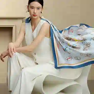 上海故事 双面印花真丝披肩大方巾 桑蚕丝 丝巾 男女同款情侣款