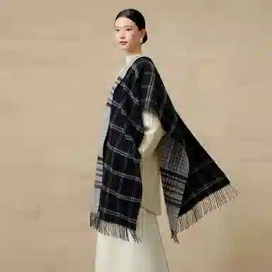 上海故事 加双面温暖时尚休闲格纹大方长辈礼盒 山羊绒 绒线围巾 男女同款情侣款