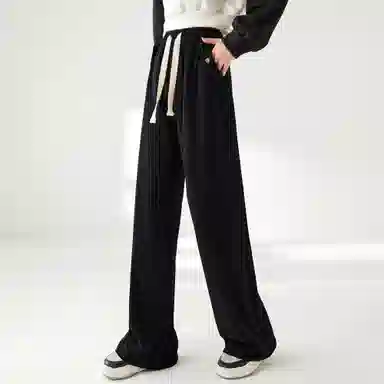 麓蔓蒂 运动松紧抽绳阔腿休闲裤 女款 黑色