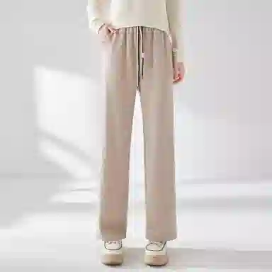 麓蔓蒂 纯色高腰抽绳直筒休闲裤 女款