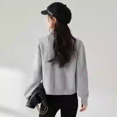 麓蔓蒂 拉链纯色短款长袖针织衫 女款