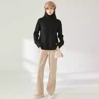 麓蔓蒂 宽松高领纯色长袖针织衫 女款