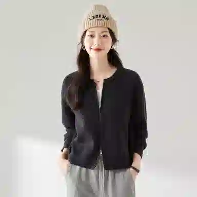 麓蔓蒂 拉链纯色短款长袖针织衫 女款