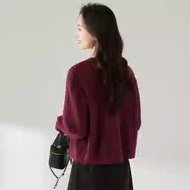 麓蔓蒂 拉链纯色短款长袖针织衫 女款