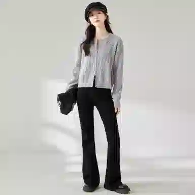 麓蔓蒂 拉链纯色短款长袖针织衫 女款