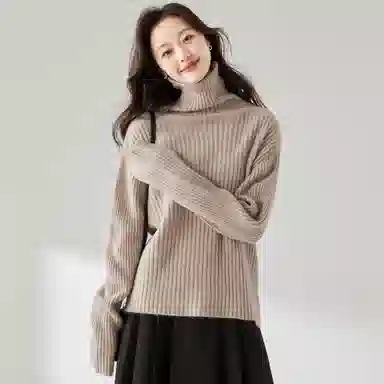 麓蔓蒂 宽松高领纯色长袖针织衫 女款