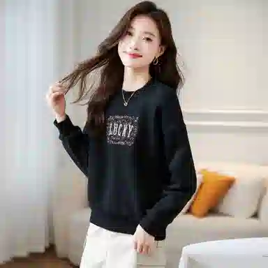 麓蔓蒂 圆领宽松纯色绣花卫衣 女款