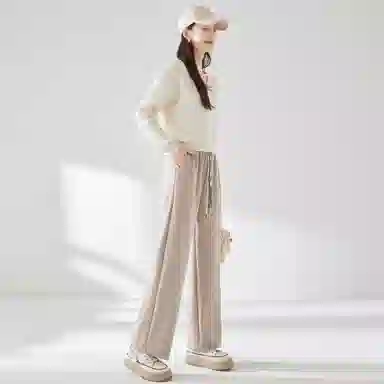 麓蔓蒂 纯色高腰抽绳直筒休闲裤 女款