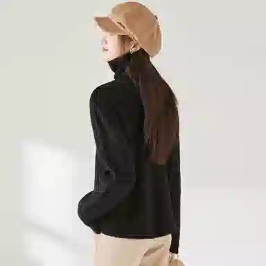 麓蔓蒂 宽松高领纯色长袖针织衫 女款