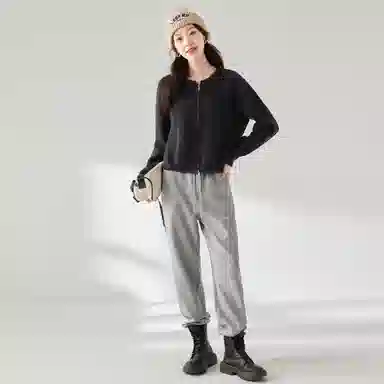 麓蔓蒂 拉链纯色短款长袖针织衫 女款