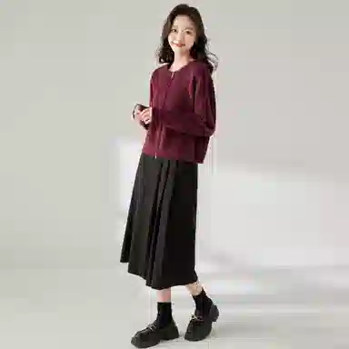 麓蔓蒂 拉链纯色短款长袖针织衫 女款