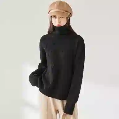 麓蔓蒂 宽松高领纯色长袖针织衫 女款