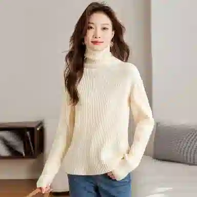 麓蔓蒂 宽松高领纯色长袖针织衫 女款
