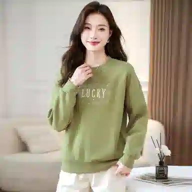 麓蔓蒂 圆领宽松纯色绣花卫衣 女款