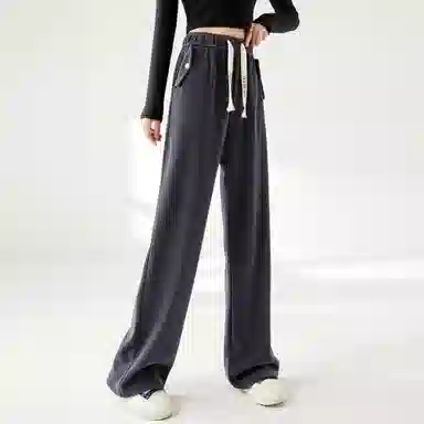 麓蔓蒂 运动松紧抽绳阔腿休闲裤 女款 黑色