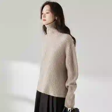 麓蔓蒂 宽松高领纯色长袖针织衫 女款