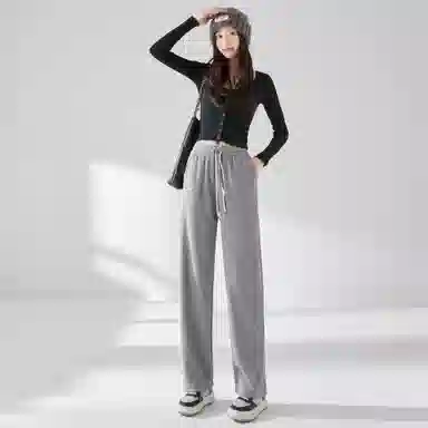 麓蔓蒂 纯色高腰抽绳直筒休闲裤 女款