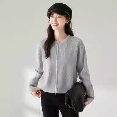 麓蔓蒂 拉链纯色短款长袖针织衫 女款