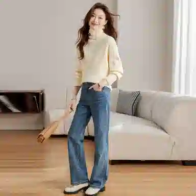 麓蔓蒂 宽松高领纯色长袖针织衫 女款