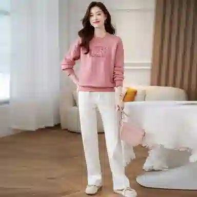 麓蔓蒂 圆领宽松纯色绣花卫衣 女款