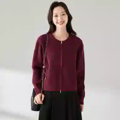 麓蔓蒂 拉链纯色短款长袖针织衫 女款