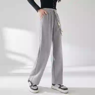 麓蔓蒂 纯色高腰抽绳直筒休闲裤 女款