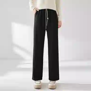 麓蔓蒂 纯色高腰抽绳直筒休闲裤 女款