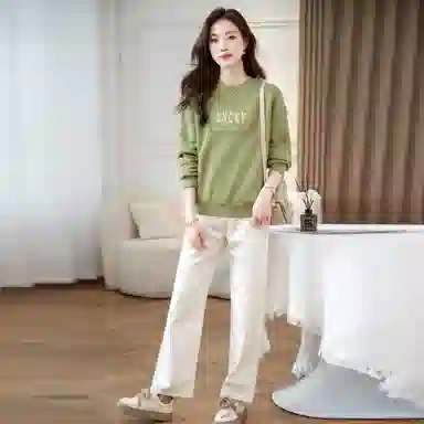 麓蔓蒂 圆领宽松纯色绣花卫衣 女款