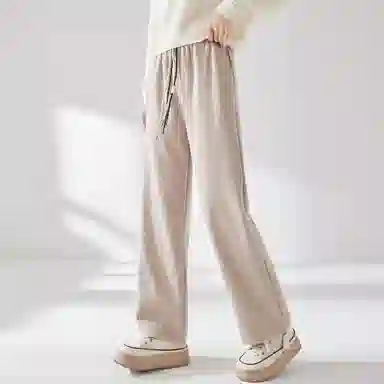 麓蔓蒂 纯色高腰抽绳直筒休闲裤 女款