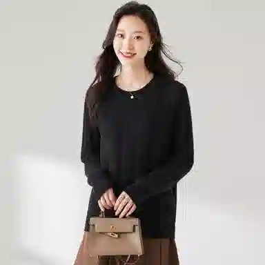 麓蔓蒂 纯色圆领提花长袖针织衫 女款