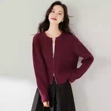 麓蔓蒂 拉链纯色短款长袖针织衫 女款