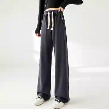 麓蔓蒂 运动松紧抽绳阔腿休闲裤 女款 黑色