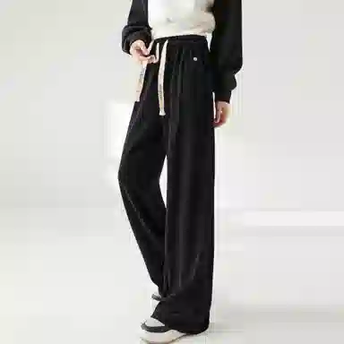 麓蔓蒂 运动松紧抽绳阔腿休闲裤 女款 黑色